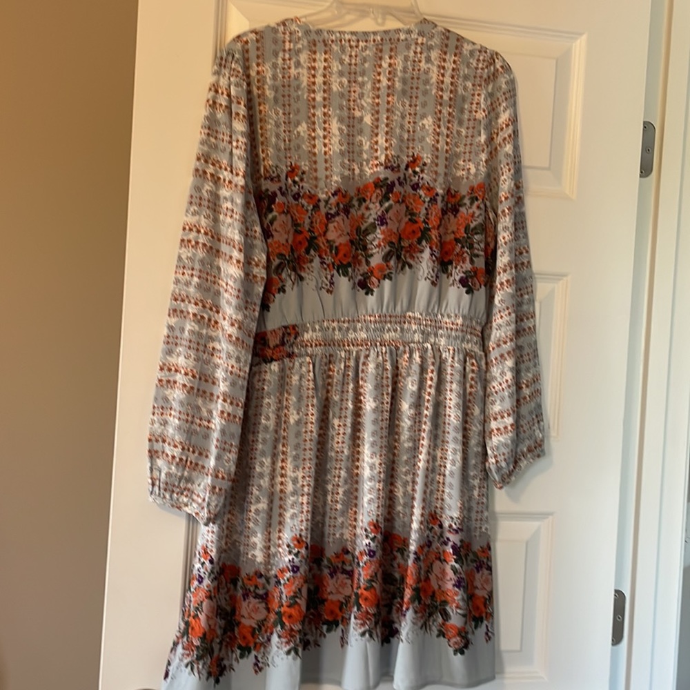 NWT Promesa Blue Floral Long Sleeve Mini Pullover Dress Size Large - Picture 3 of 3